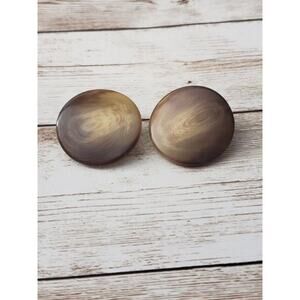 Vintage Clip On Earrings - Circle Shape with Slight Wave Brown Tones